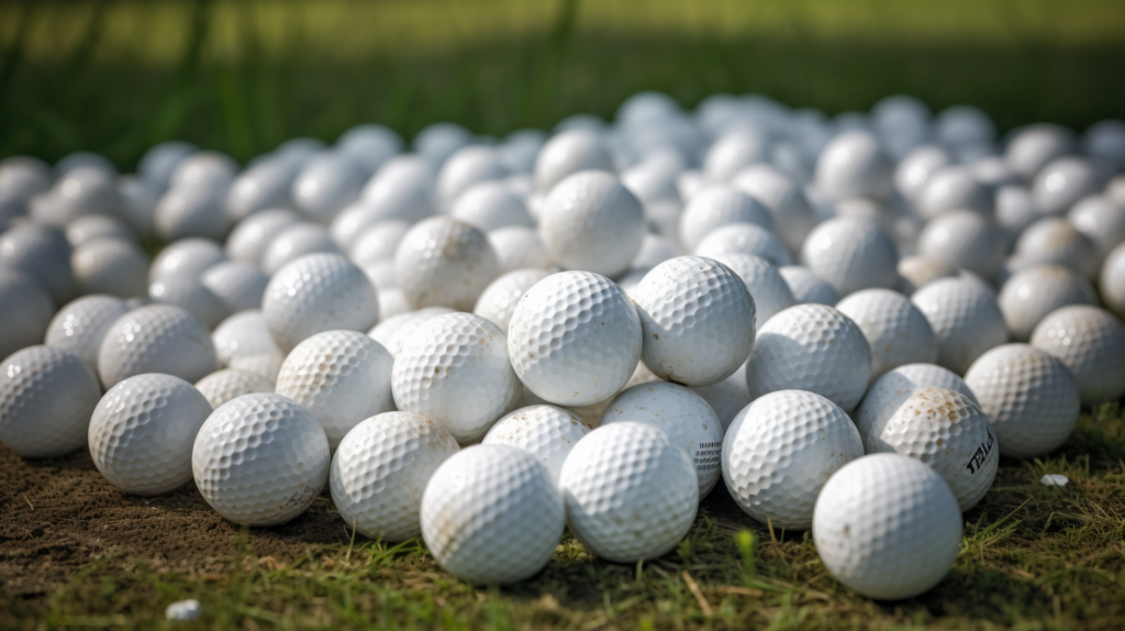 close up of numerous recovered golf balls