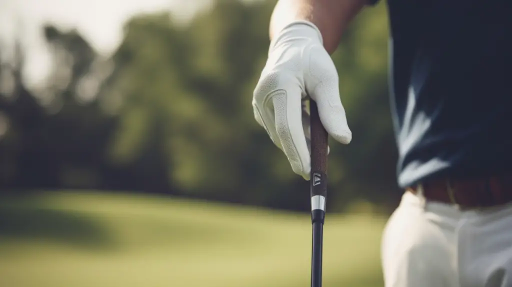 close up of professional golf club fitter holding golf club
