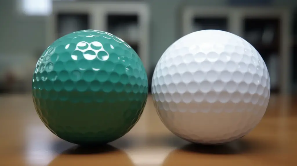 close up of two different golf balls ameteur and professional