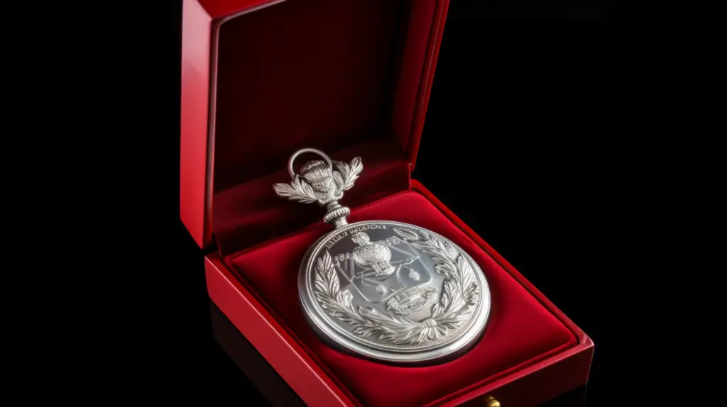 close up of walker cup silver medal in golf