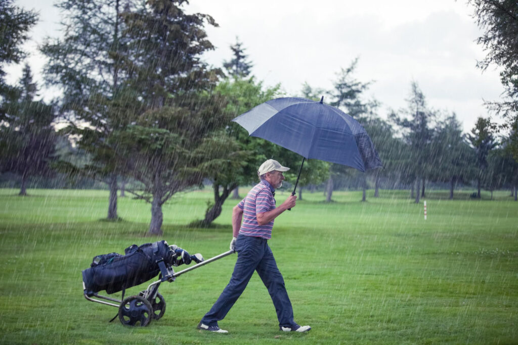 golfer on a rainy day
