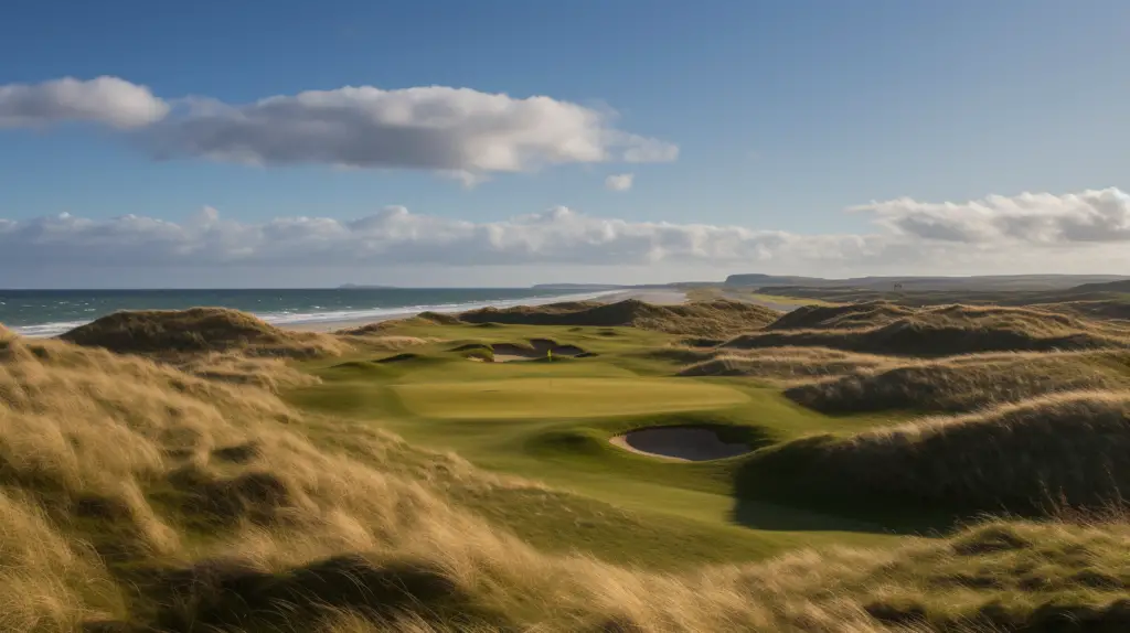 the link golf course with nice view of sky and green grass