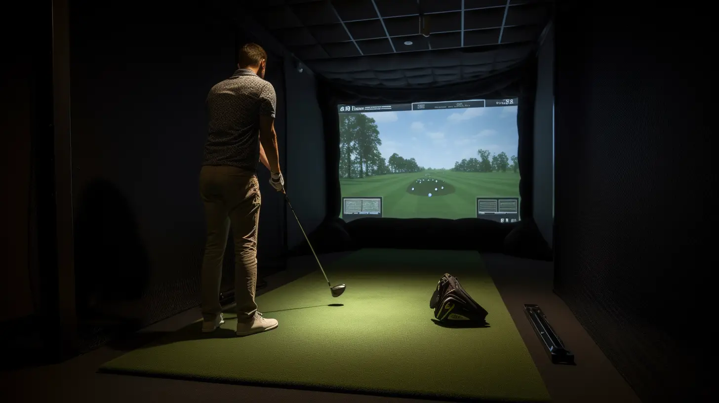 A golfer testing a golf simulator at home