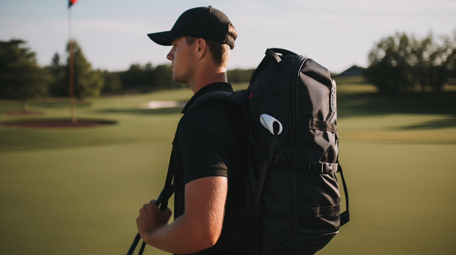a caddy testing out a golf travel bag