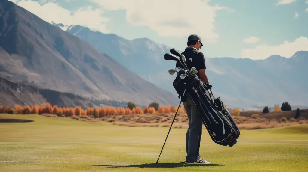 a golfer testing a lightweight golf bag