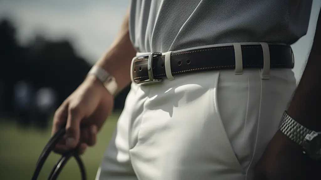 a golfer testing out a golf belt