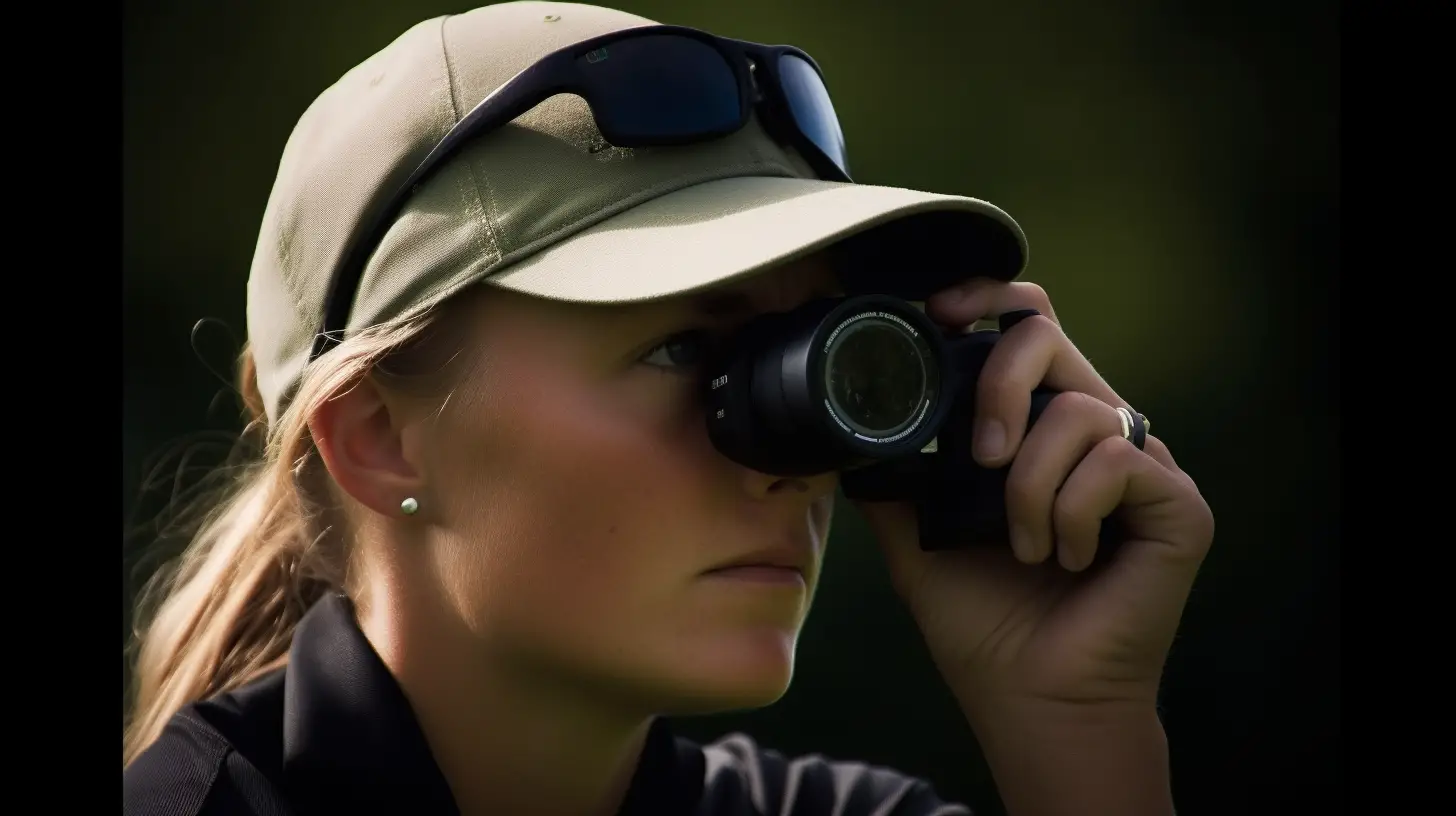 a lady golfer testing a golf rangefinder