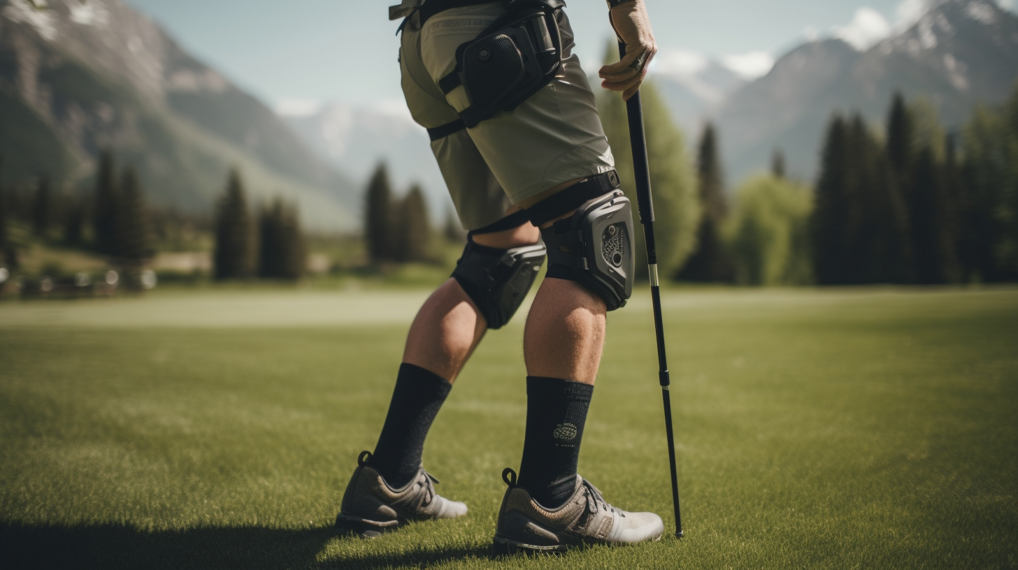 A golfer testing a knee brace for golf