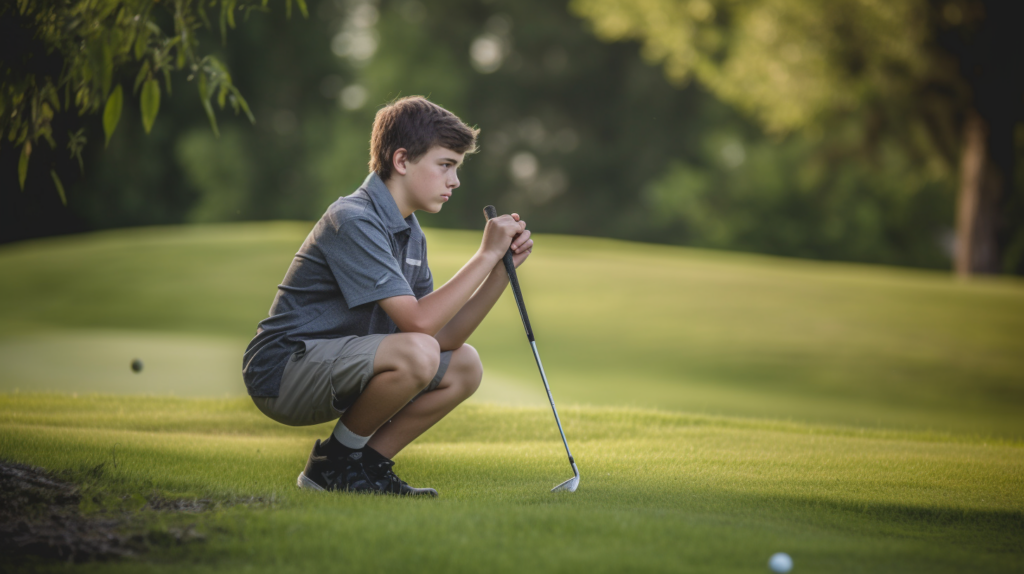 a boy testing a golf club for teenagers on the course