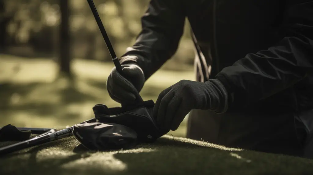 a golfer testing out a golf iron cover