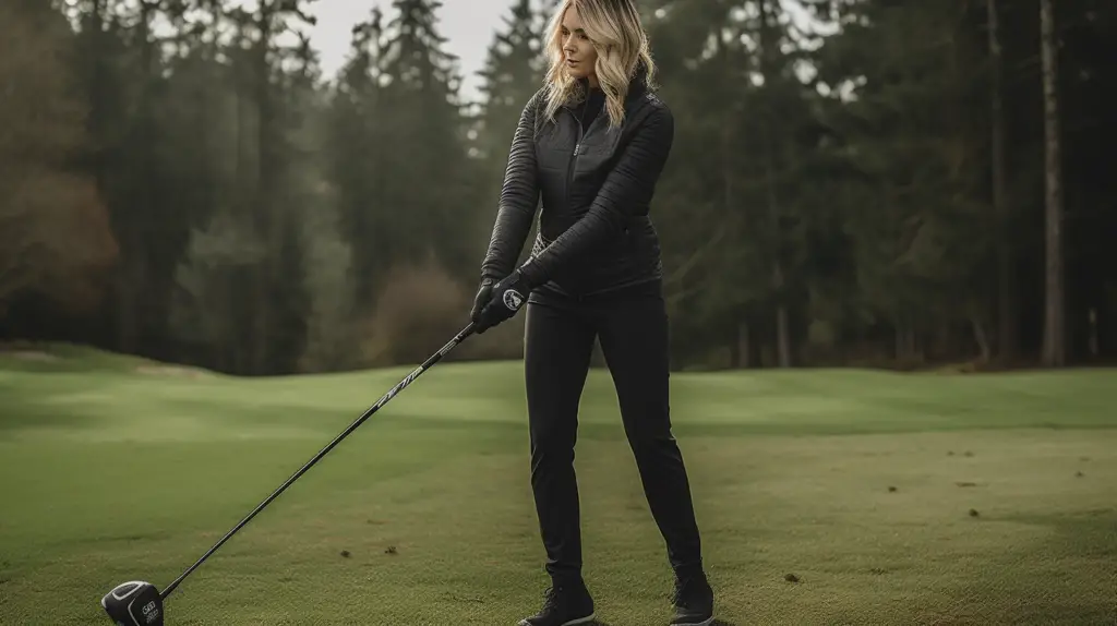 a lady testing a woman's hybrid golf club