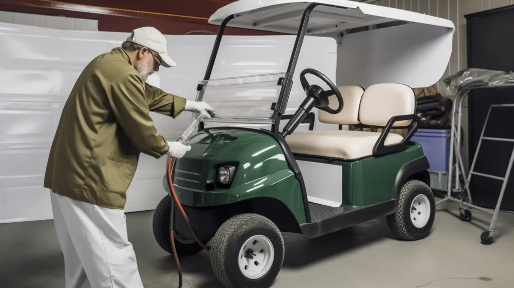 a man testing new paint for golf carts in a garage